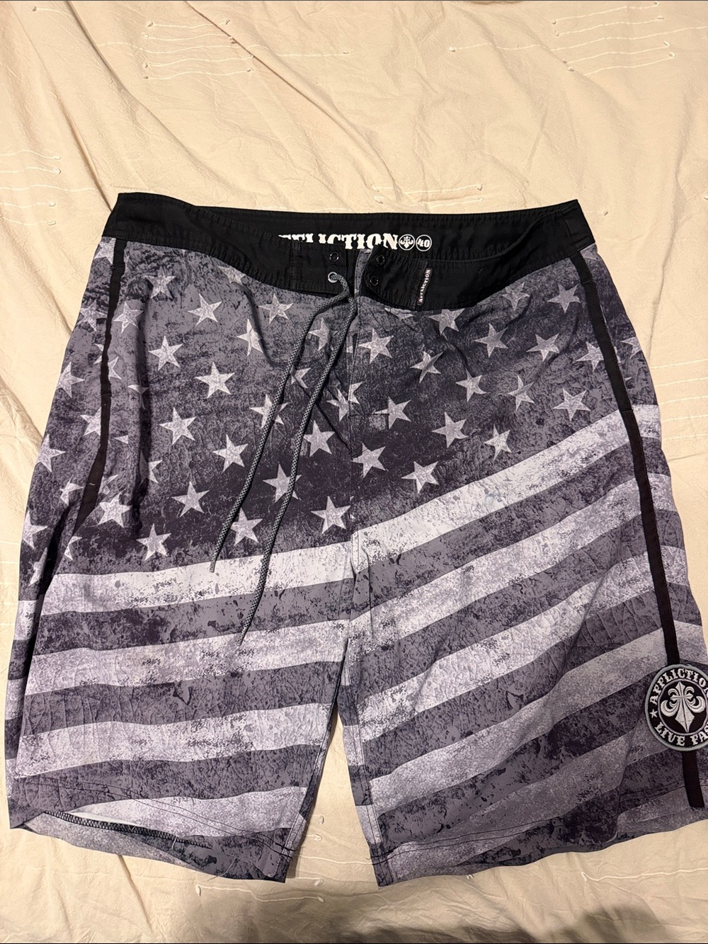 Affliction Black & Gray Star Stripe Hybrid Shorts